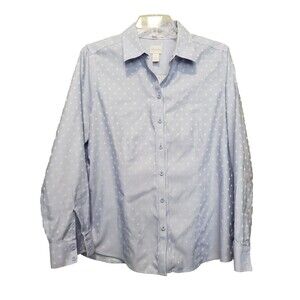 Chico's No-Iron Cotton Jacquard Polka Dot Long Sleeve Button-Up Shirt Size 1 MED
